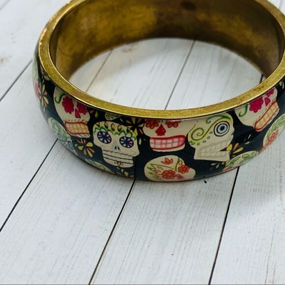 Skull Brass Bangle  - Picture 2 of 3